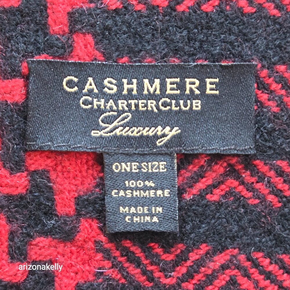 Charter Club Cashmere Houndstooth Scarf Black and Red - Picture 2 of 10